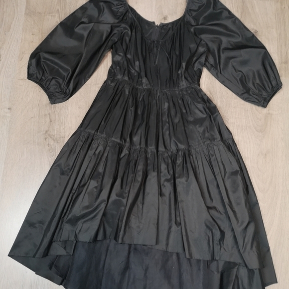 90s Vintage Black Boho Shirred Multi-tiered Gathered Voluminous Peasant Dress - Picture 12 of 12